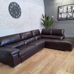 Natuzzi Real Leather Dark Brown Two Piece Sectional/Couch. Free Delivery!!!