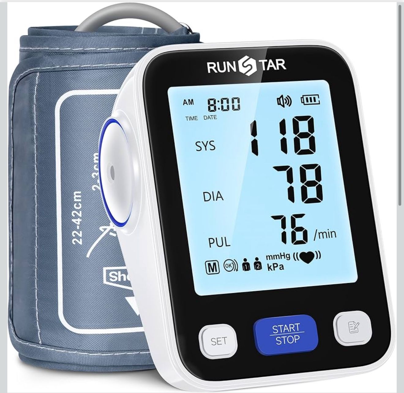 RunStar Upper Arm Blood Pressure Monitor with Wide Range Cuff (8.6'' -16.5'') for Home Use FSA&HSA Eligible, Automatic Digital BP Machine with Storage