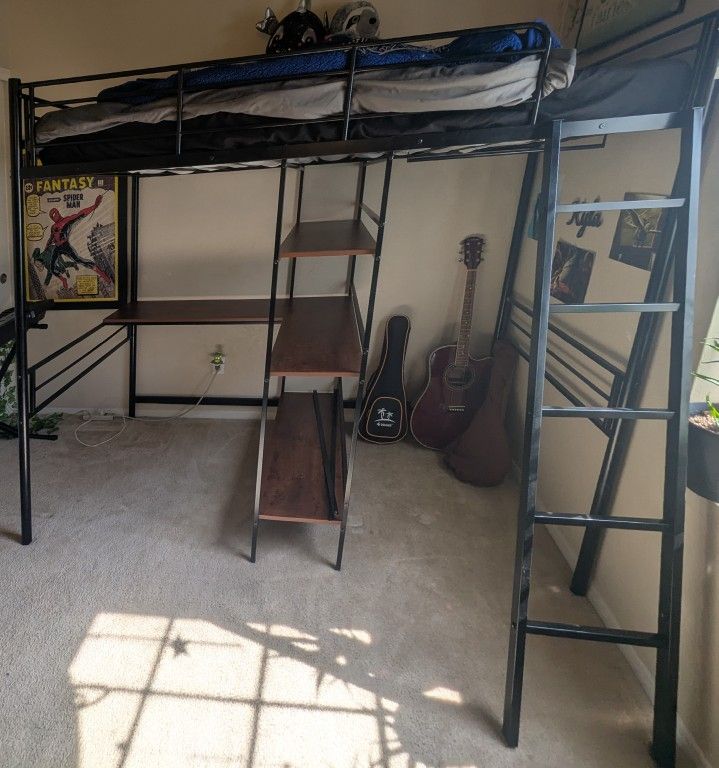 Twin Loft Bed With Desk And Shelves.