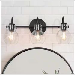LNC Modern 22" 3-Light Black Bathroom Vanity Light with Clear Glass Shades