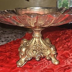 Vintage brass and glass pedestal dish