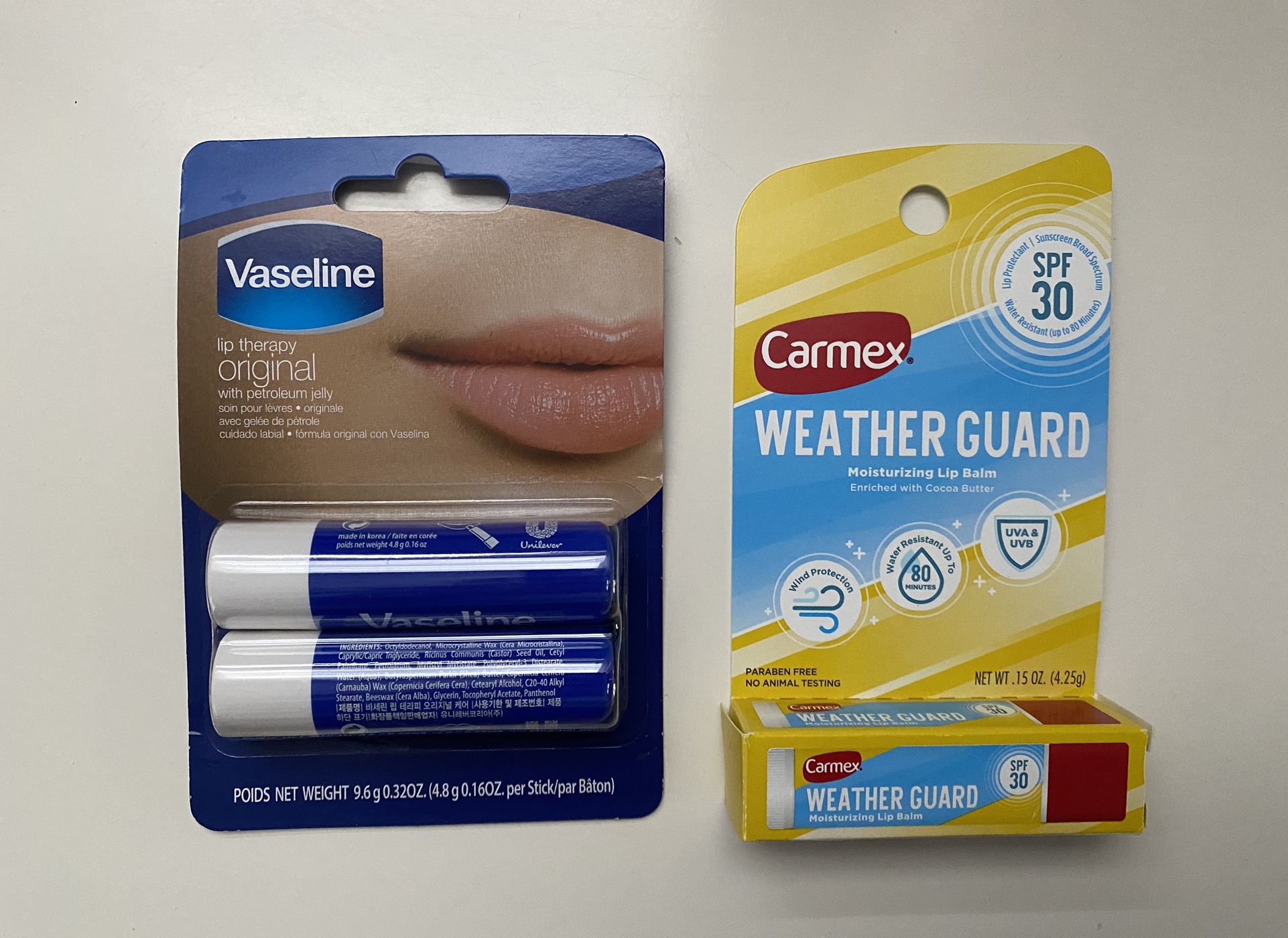 Lip care - Vaseline 2 pack or Carmex Winter guard