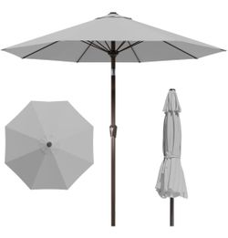 9FT Patio Umbrella Umbrella w/Push Button Tilt and Crank, 8 Sturdy Ribs, UV Resistant - Light Grey