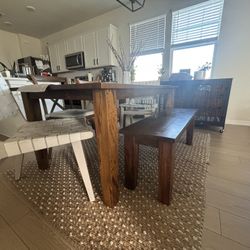 Pottery Barn Solid Wood Farmhouse Dining Table + Bench – Excellent Condition