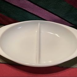 Vintage Oval Milk Glass Oval Divided Casserole Dish