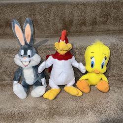 Warner Bros Looney Tunes 10” 12” plush Tweety Bugs Bunny Foghorn Leghorn