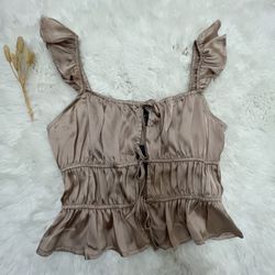 Satin Champagne Front Tie Top