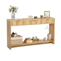 Entryway Table with Storage, Narrow Console Table with 3 Drawers, 55.12' Couch Table Behind Sofa Long for Living Room TV, Hallway Entrance Foyer, Mid 