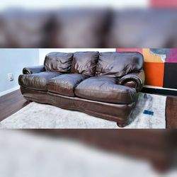 Flexsteel Genuine Leather Sofa - Brown, Refurbished (DELIVERY AVAILABLE)