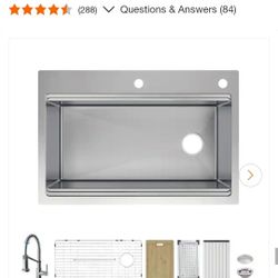 33 In. Single Bowl Workstation Kitchen Sink 