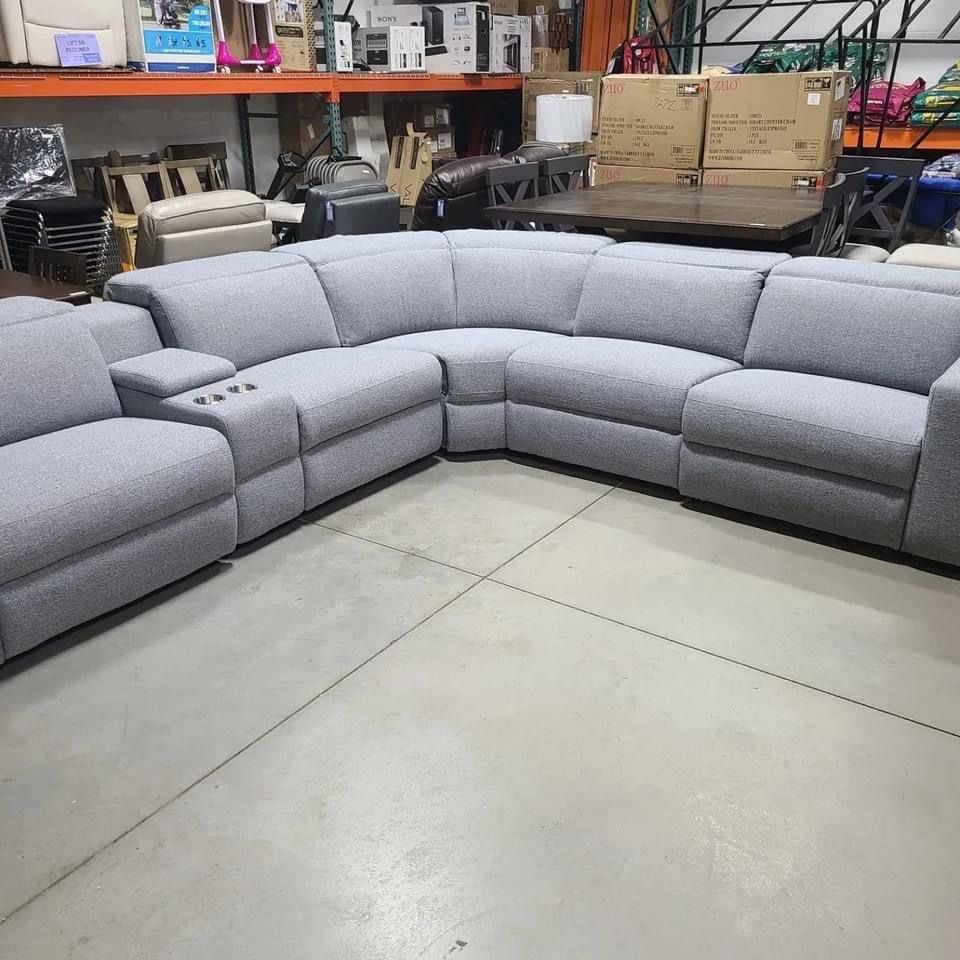 Woodston Grey Fabric Power Sectional Brand New