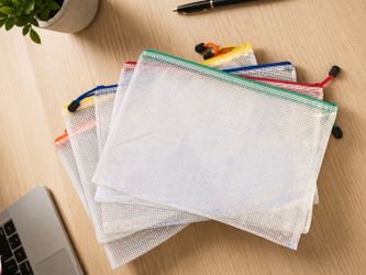 Mesh Zipper Pouch Bags A4 13" x 9" Plastic Waterproof Mesh File Bag Clear Document Zipper Pouches, 5 Colors