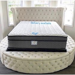 Brand New/ Brigitte Ivory Queen Upholstered Storage Panel Bed Frame Cama// Mattress Sold Separately 