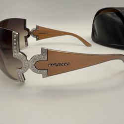 Vintage BVLGARI 651‑B Shield Sunglasses – Swarovski Logo – Italy
