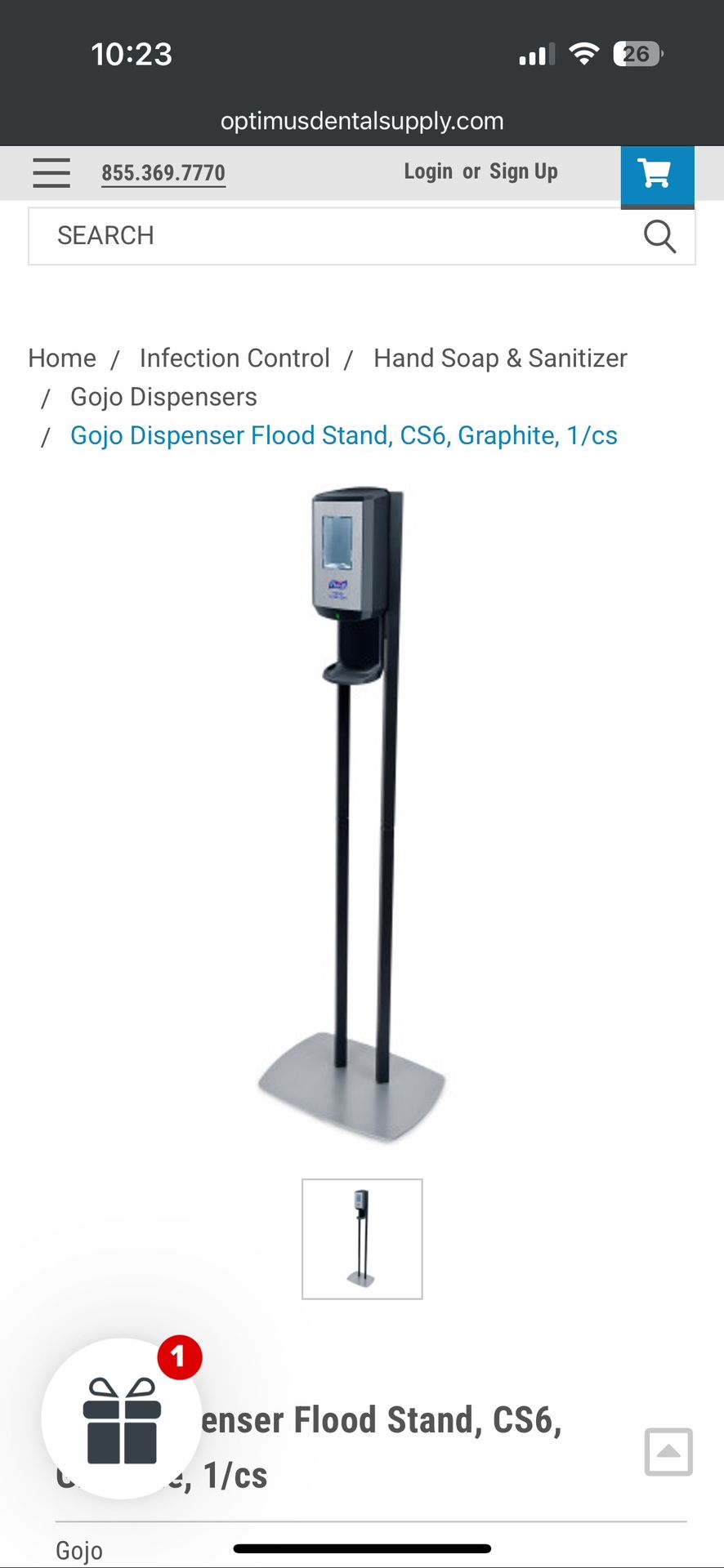 GOJO Industries, Inc. Dispenser Flood Stand, CS6, Graphite, 1/cs