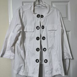 OU112123 Dress Barn Women’s White Cotton Denim Jacket Blazer