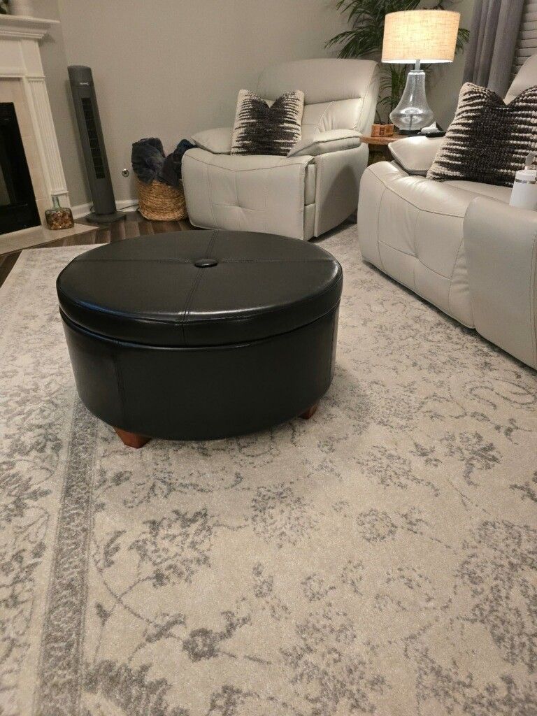 Black Leather Ottoman 