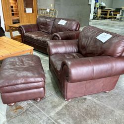 Leather Loveseat, Chair, Ottoman