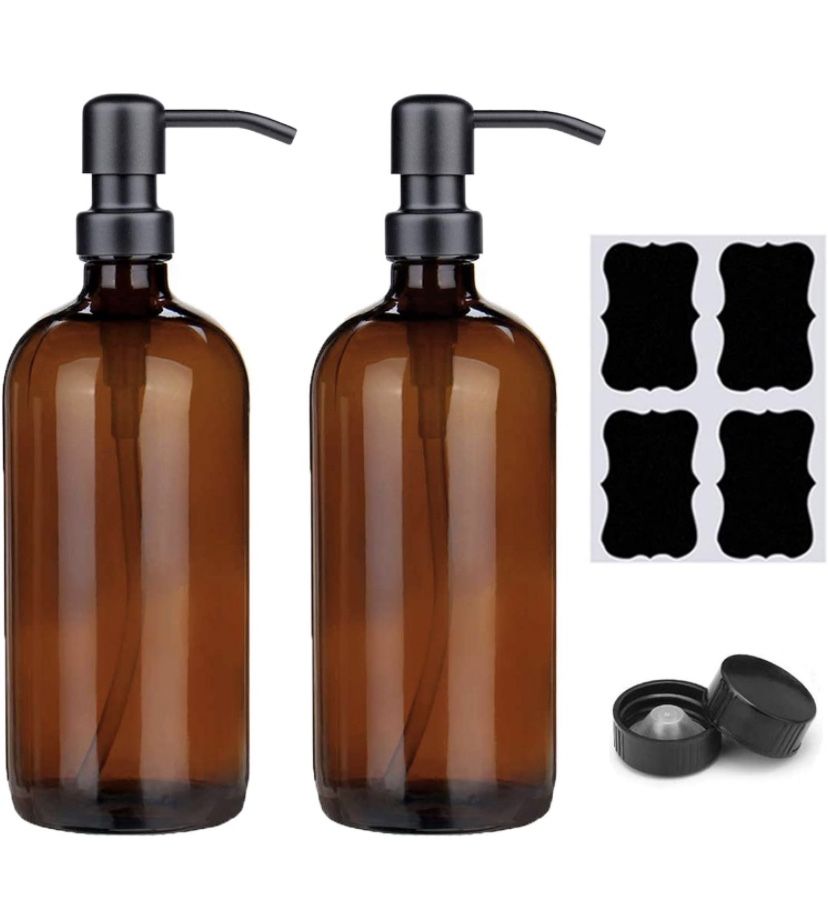 Amber Glass Soap Dispenser (2 Bottles)