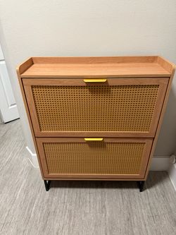 Rattan Shoe Cabinet with Two Flip Drawers