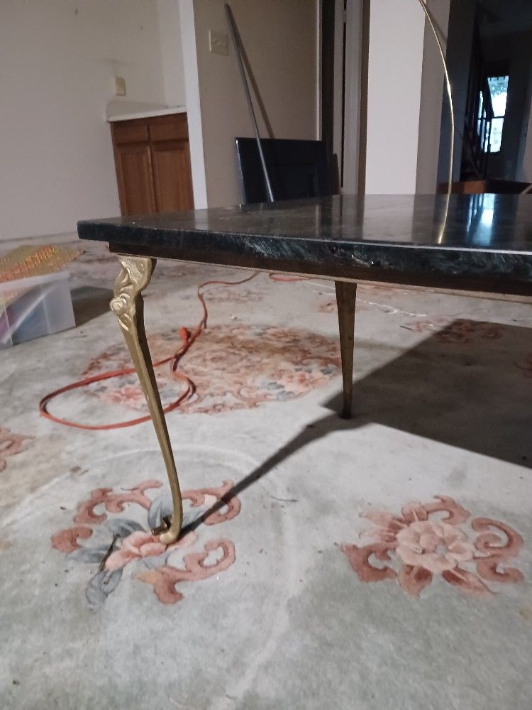 Green Marble And Brass Table 42"x24"
