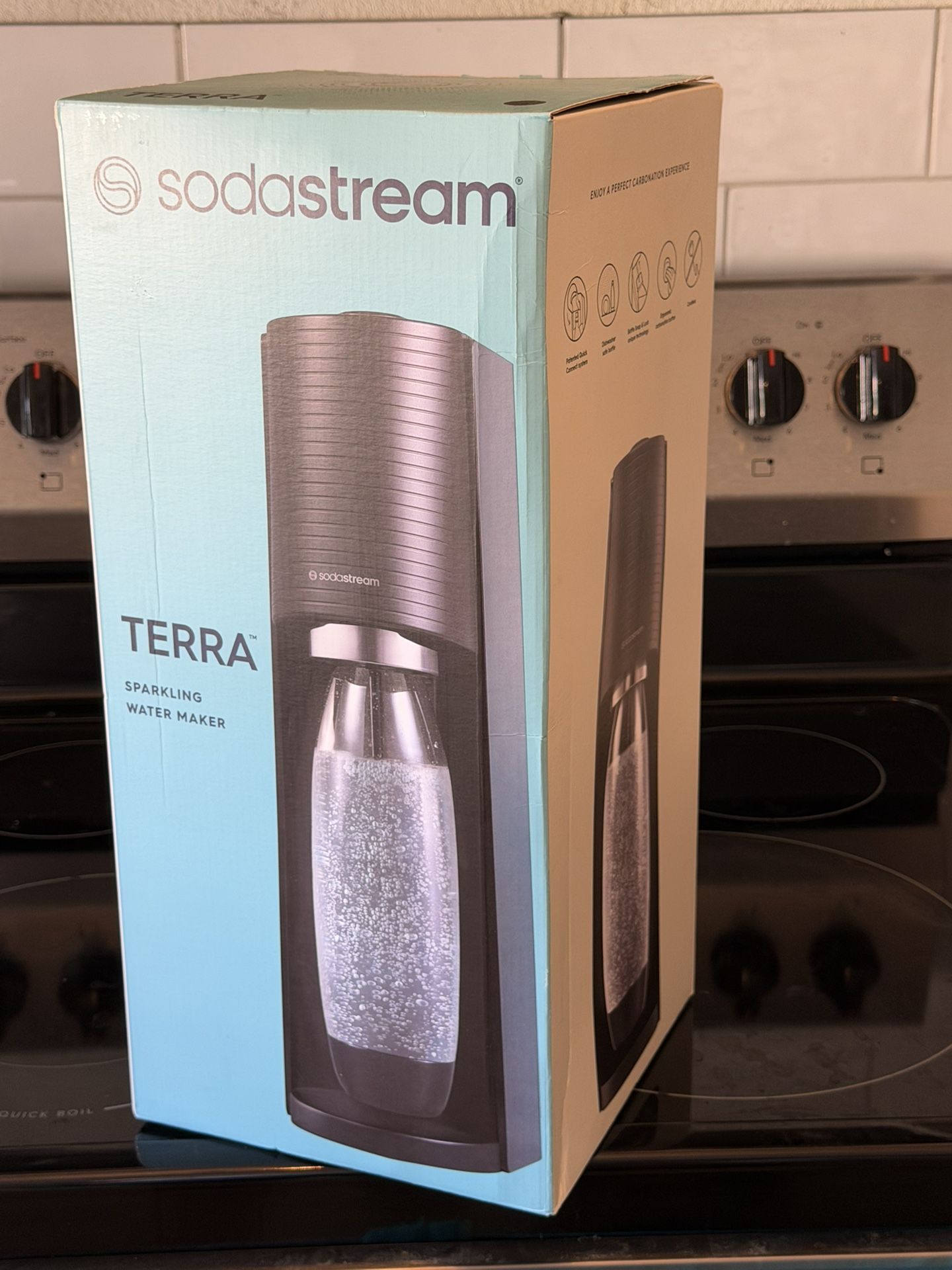 SodaStream Terra Sparkling Water Maker Bundle in Black - includes 3-Pack CO2 and Carbonating Bottle