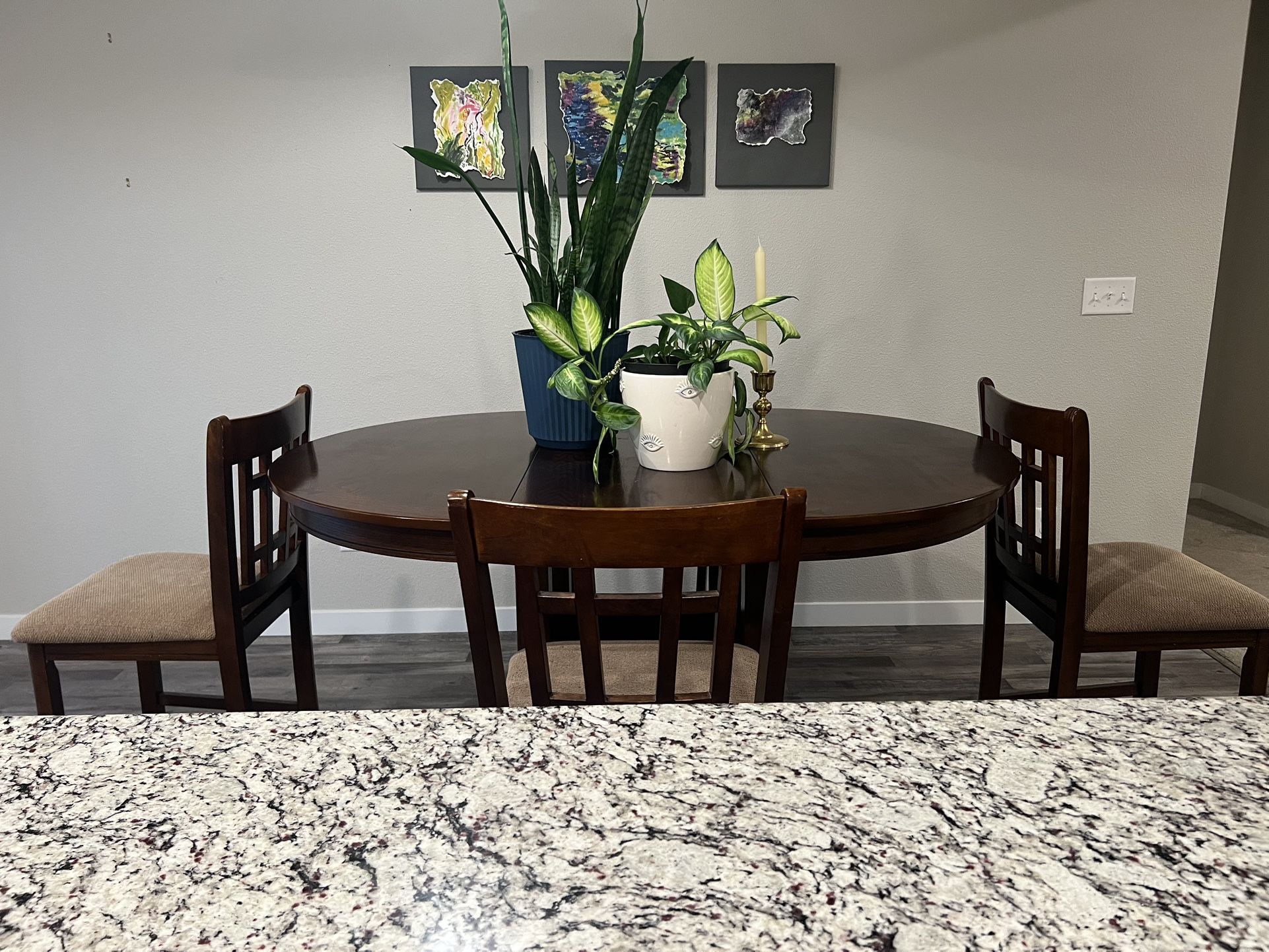 Dining Set With One Leaf And Four Cushioned Upholstered Chairs