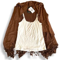 Heartsoul Brown Fringed Open Vest