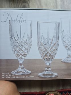 New Shannon Crystal by Godinger Dublin Set of 4 Iced Beverage Glasses