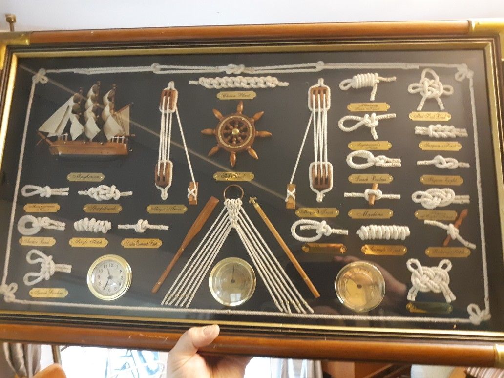 NAUTICAL Pesentation Shadowbox Clock Knots Boating Sailing Ship Barometer Shadow Box Boyscout Man Cave