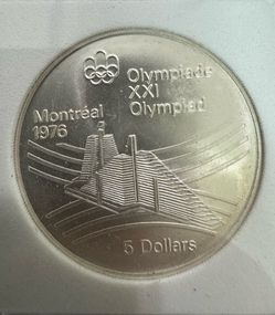 1976 Montreal Olympiad Canadian 5 Dollar Coin .925 Silver Round Olympic Village