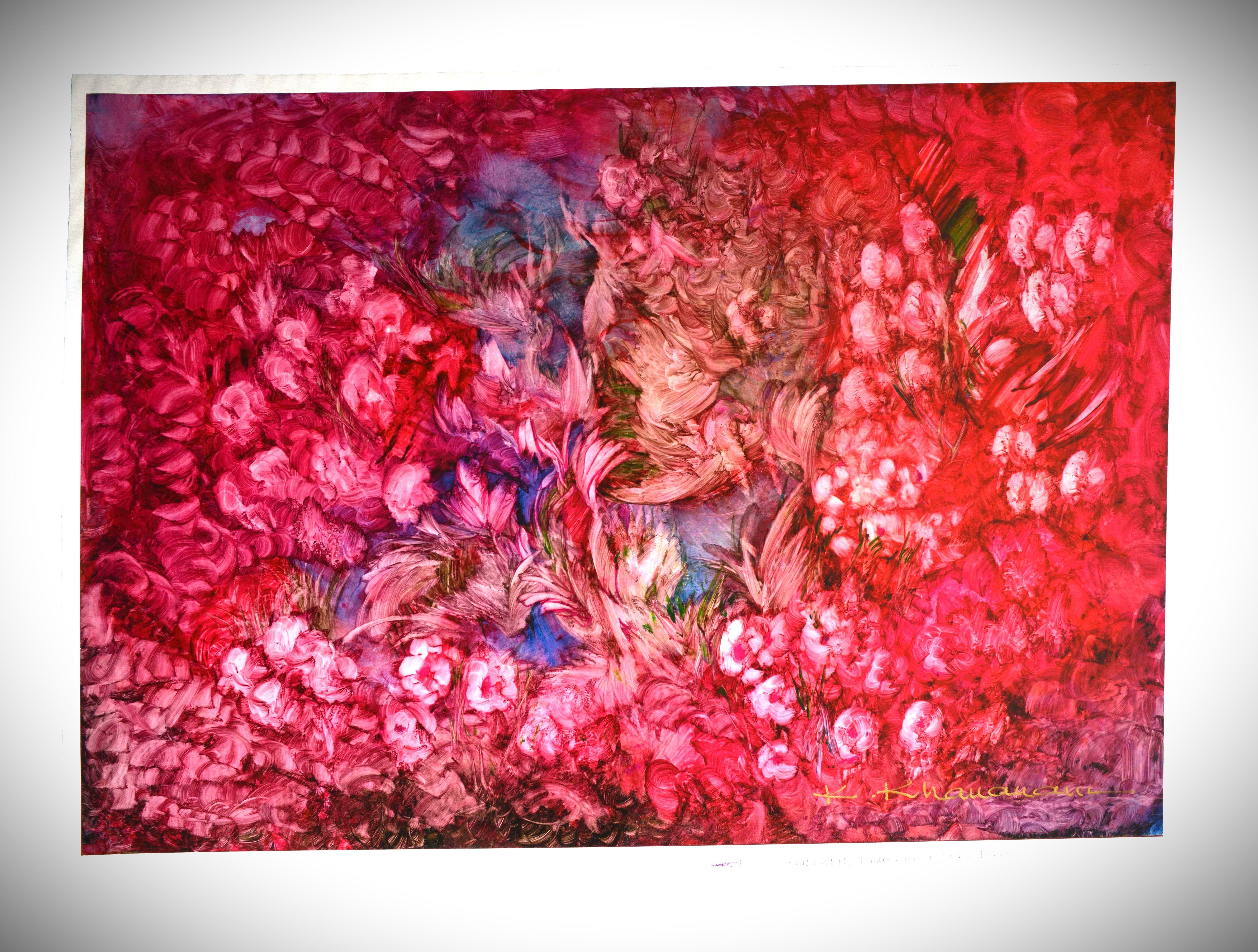 Crimson Bloom , Giclee On Canvas By Kamran Khavarani