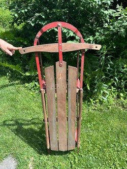 Vintage Mid-Century 48" Wood & Metal Snow Sled