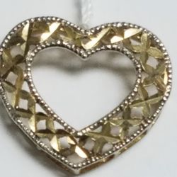 10k Yellow & White Gold Heart Shaped Designer Pendant 