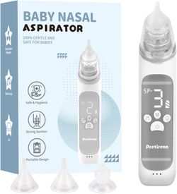 Electric Nasal Aspirator, Baby Nose Sucker, Nose Cleaner for Toddlers with 3 Silicone Tips, 3 Suction Levels, Music & Light Soothing Function