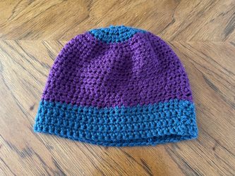 Purple and Blue Wool Crocheted Beanie Winter Hat