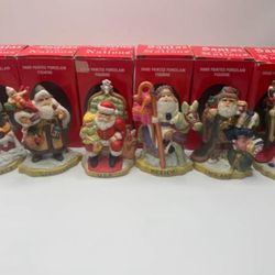 Santas of the Nations Lot of 6 Hand Painted Porcelain Figurines w/ Boxes 1991