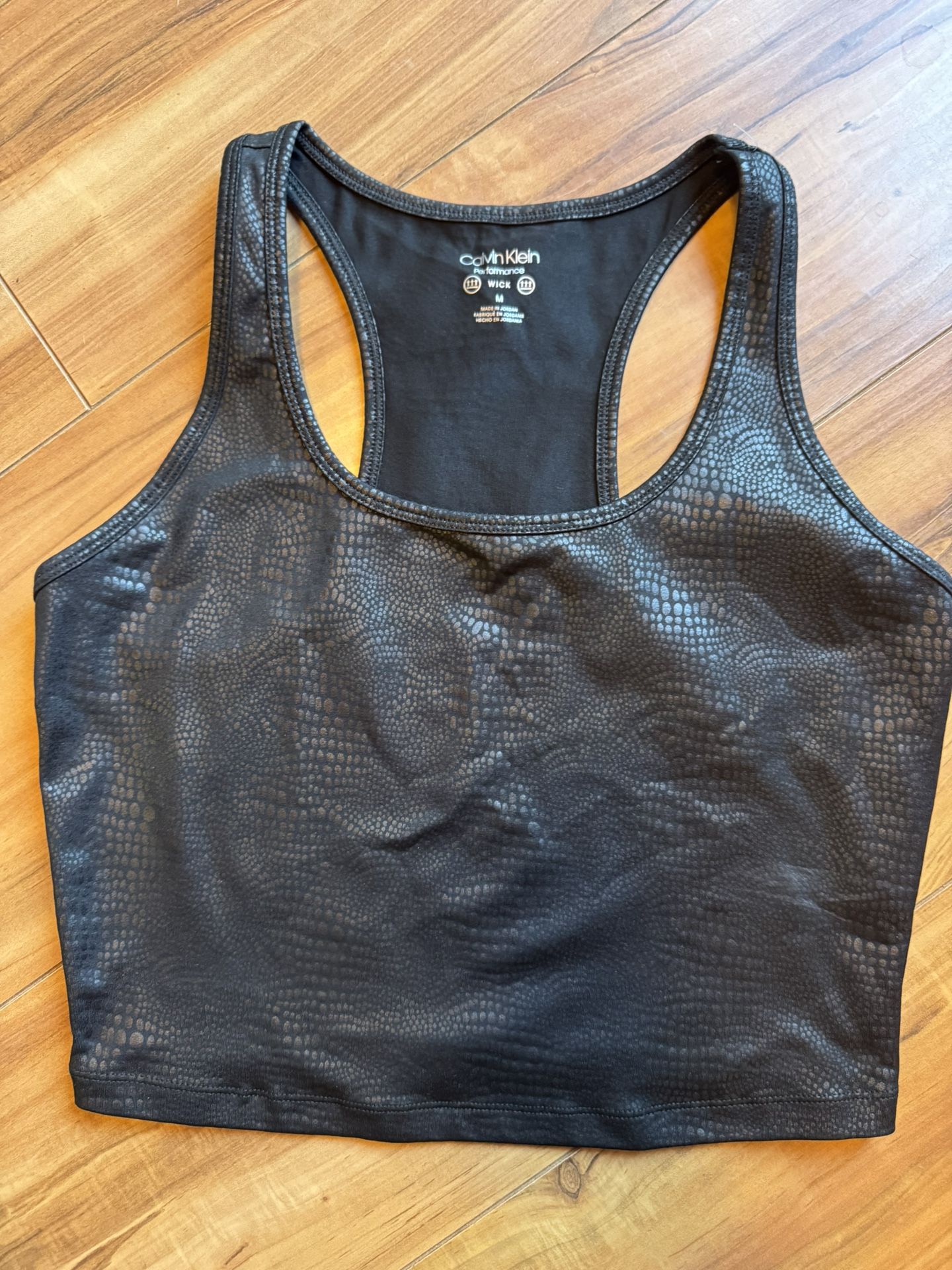 Calvin Klein Performance Wick MED Black Crocodile Alligator Sports Bra Racerback