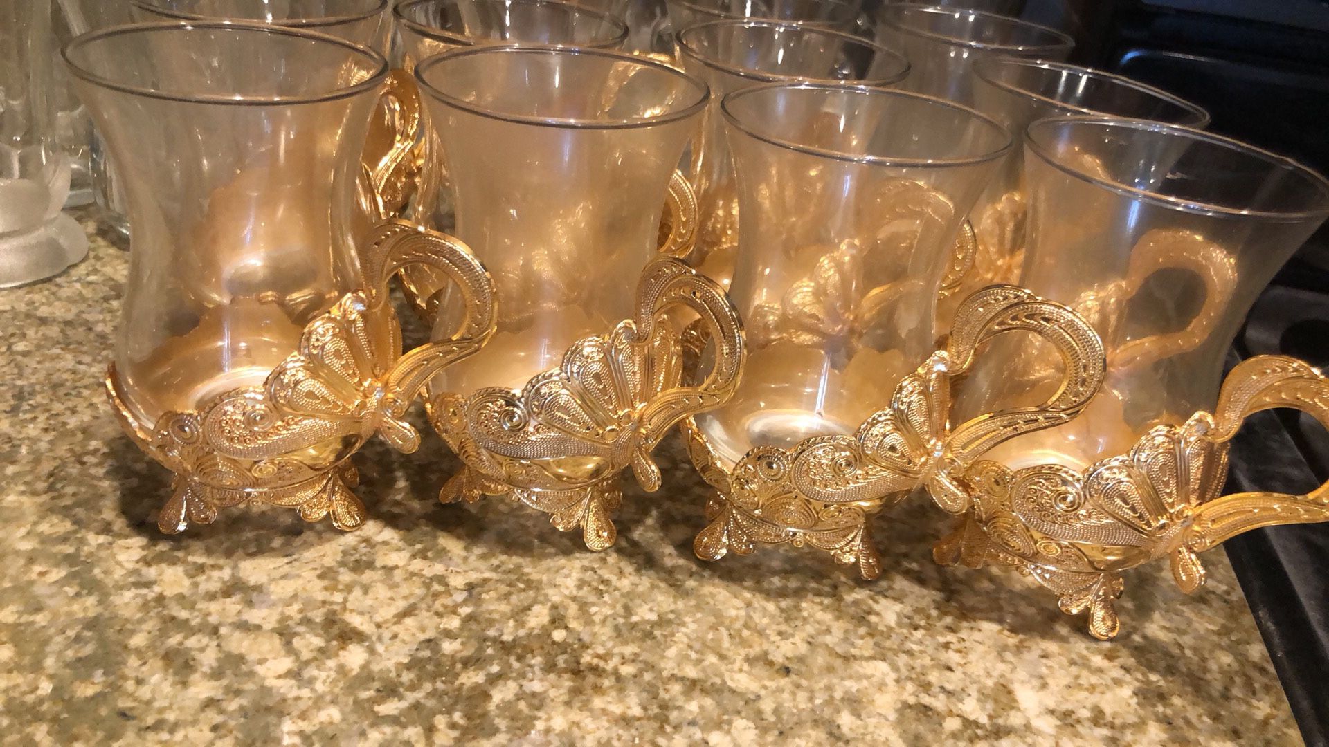 Glass gold tea cup set 12