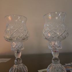 2 12" High Bohemian Crystal Candle Holders