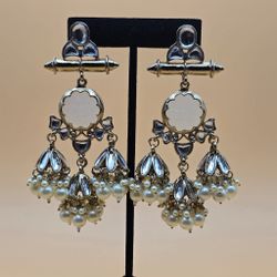 White Color Kundan Earrings 