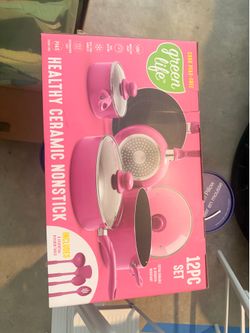 New Greenlife Pink 12 Pcs Ceramic Cookware