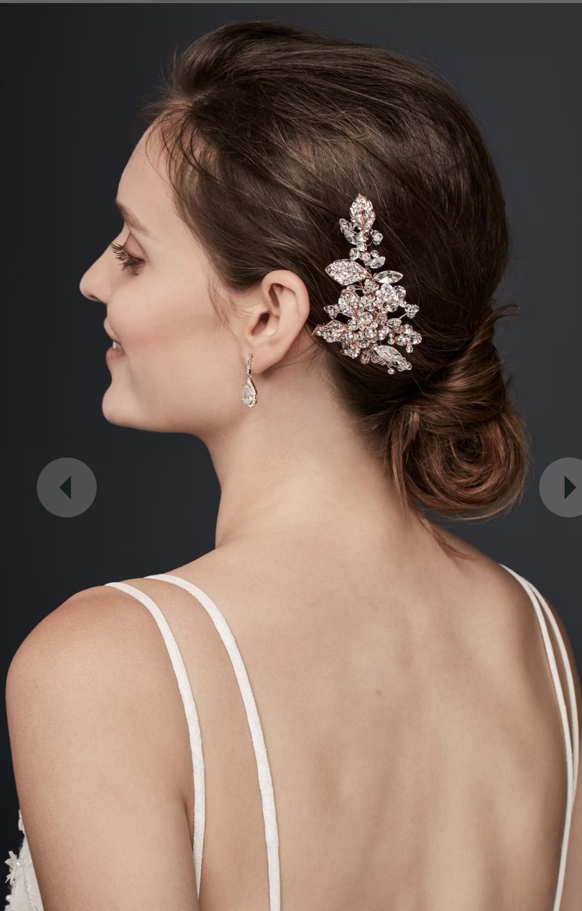 Bridal Rose Gold Pave Leaf Crystal Hair Clip by Davids Bridal