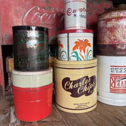 Vintage Tins Campfire, Planters, Charles cups & more (8)