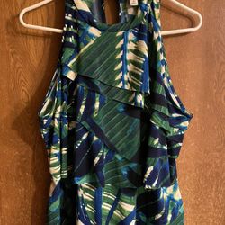 Green, Blue With Beige Blouse XL