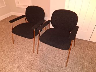 Set of 2 Black Sherpa Accent Chair with Gold Legs