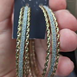 Two Toned X-large Gold Plated Hoop Earrings 