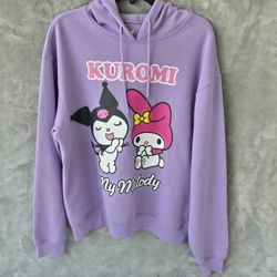 Hello Kitty My Melody and Kuromi  Hoodie Sweatshirt   Kids XL Purple Rose NWT
