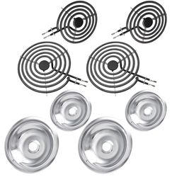 Chrome Stove Burner Drip Pan and Spiral Burner Set for Whirlpool, Amana, Maytag, Magic-Chef, Kenmore Electric Range