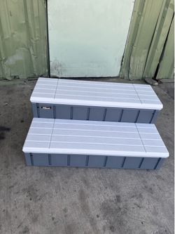 XtremepowerUS 36 in. Grey Universal Resin Spa and Hot Tub Steps with Storage Compartments for Above Ground Pool